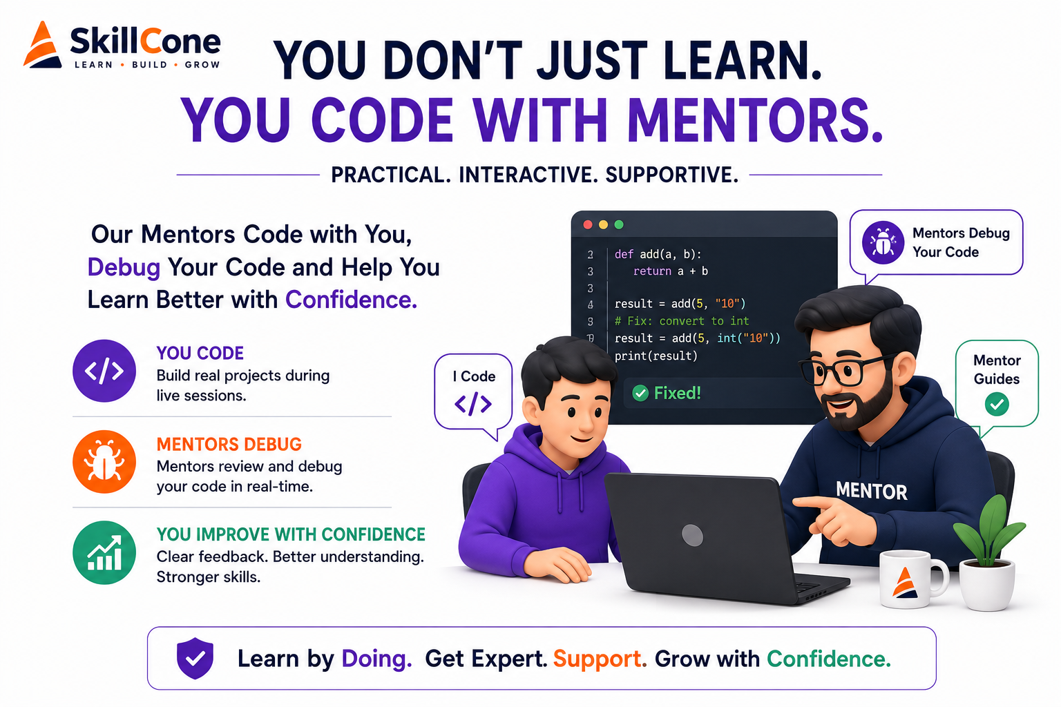 Mentor guiding a student while debugging code